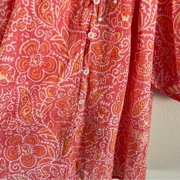 Cleobella Layla Organic Cotton Blouse in Blossom Block Print Orange Size Medium - Picture 8 of 14
